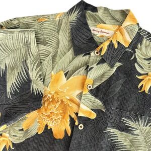 Tommy Bahama Mens XL Silk Tropical Floral Palm Button Down Shirt Black Yellow